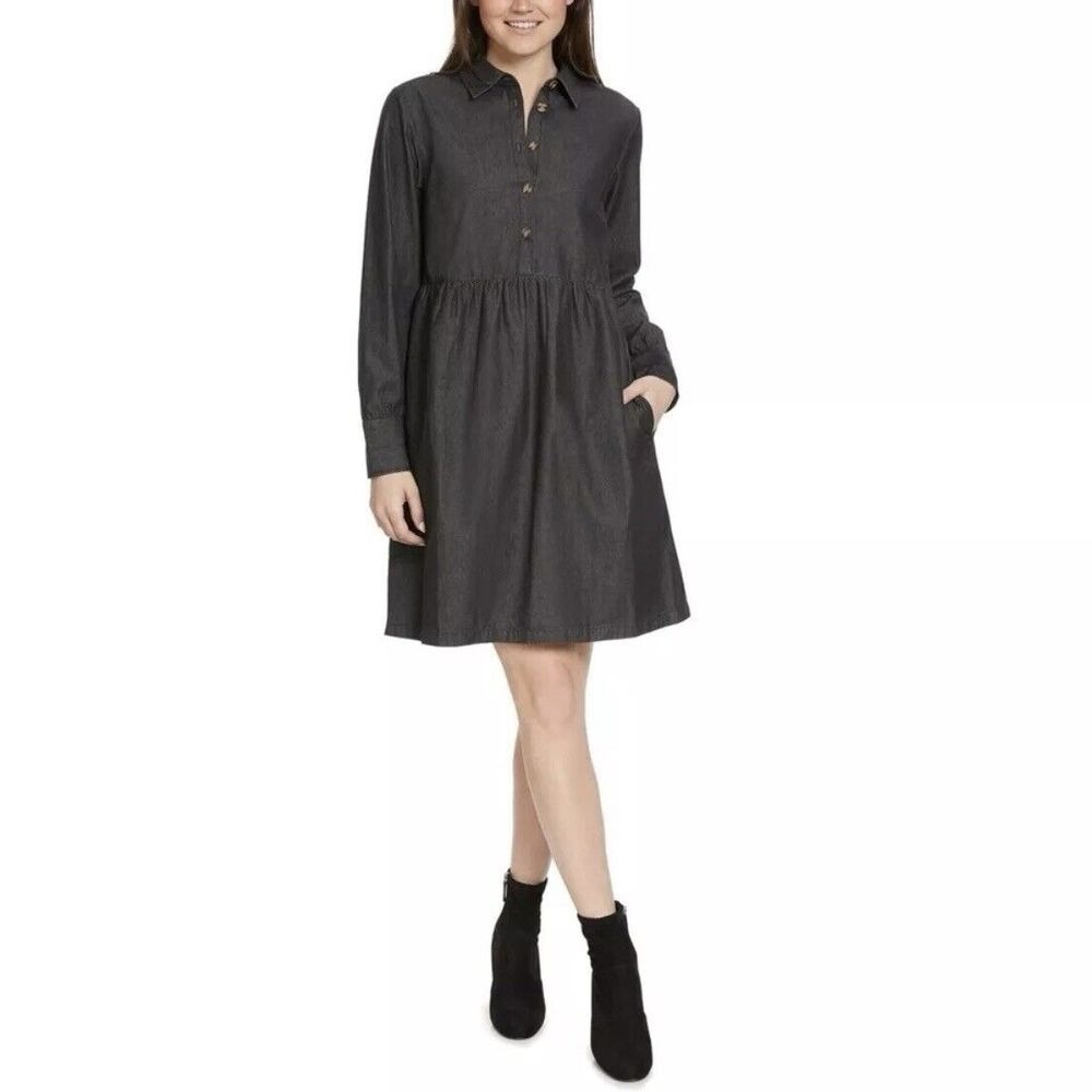 Nine West Jeans Dark Wash Denim Button Front‎ Shirt Dress Size XS